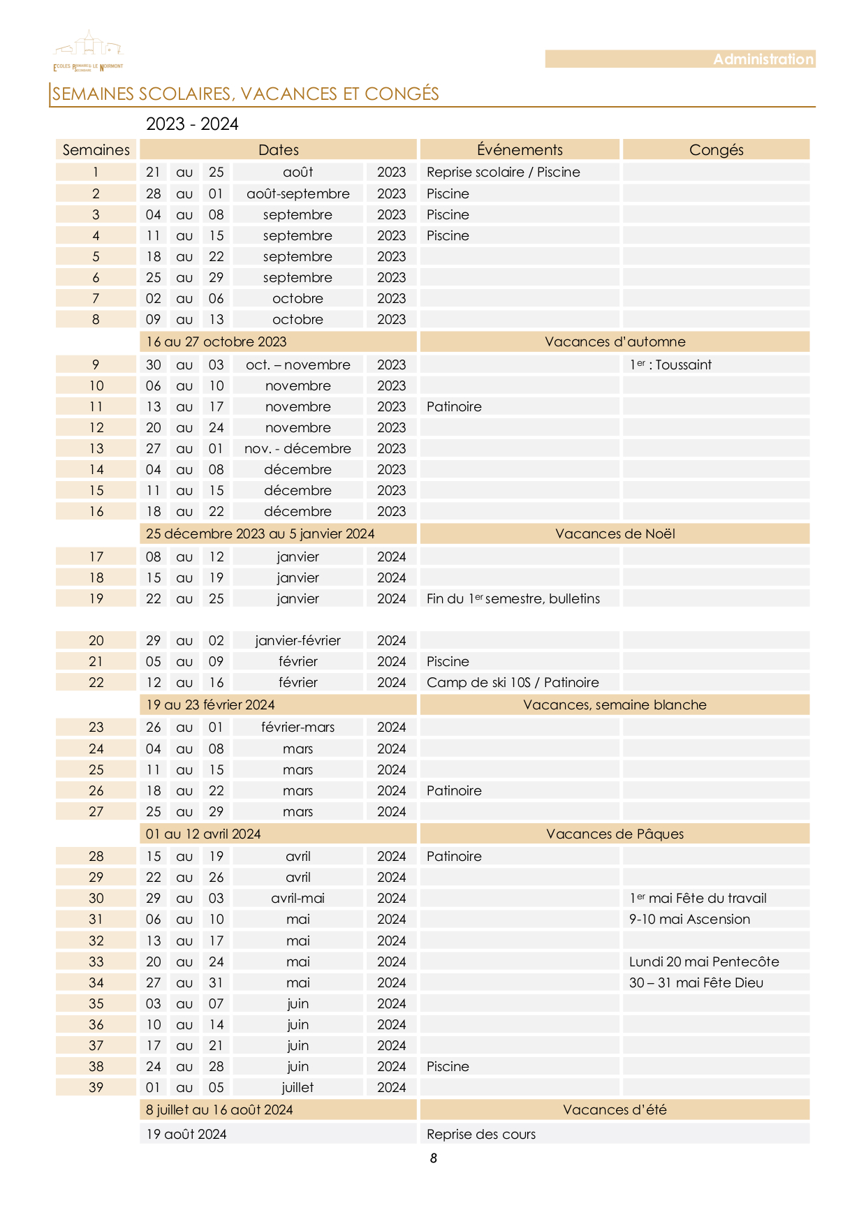 Echéancier 2023-2024
