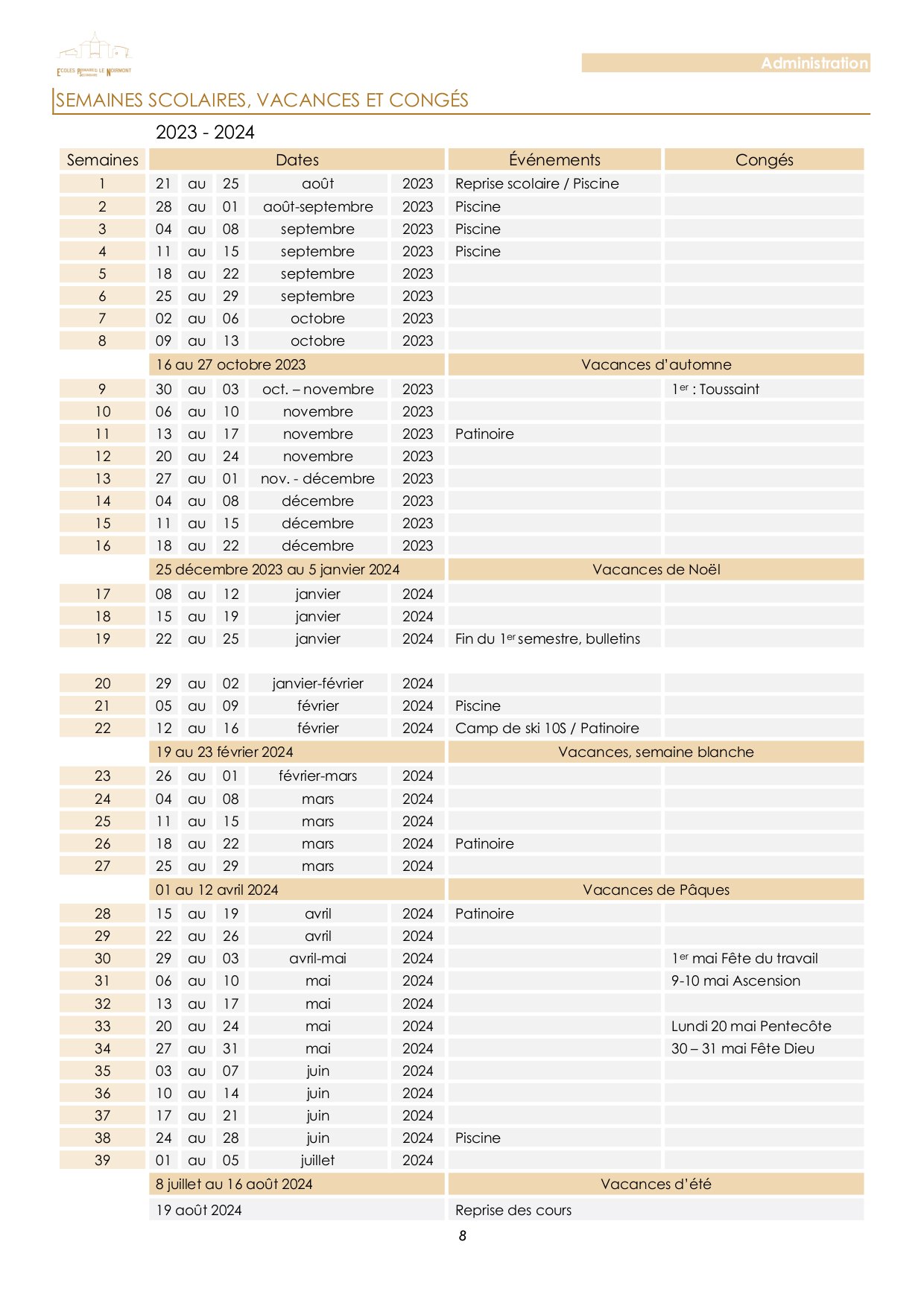 Echéancier 2023-2024